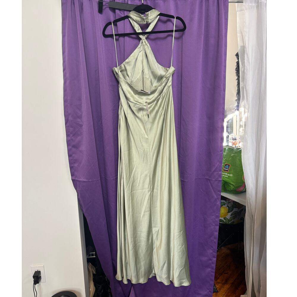 NWT Anthropologie BHLDN Selma Halter-Neck High-Shine Satin Maxi Dress - Picture 4 of 11